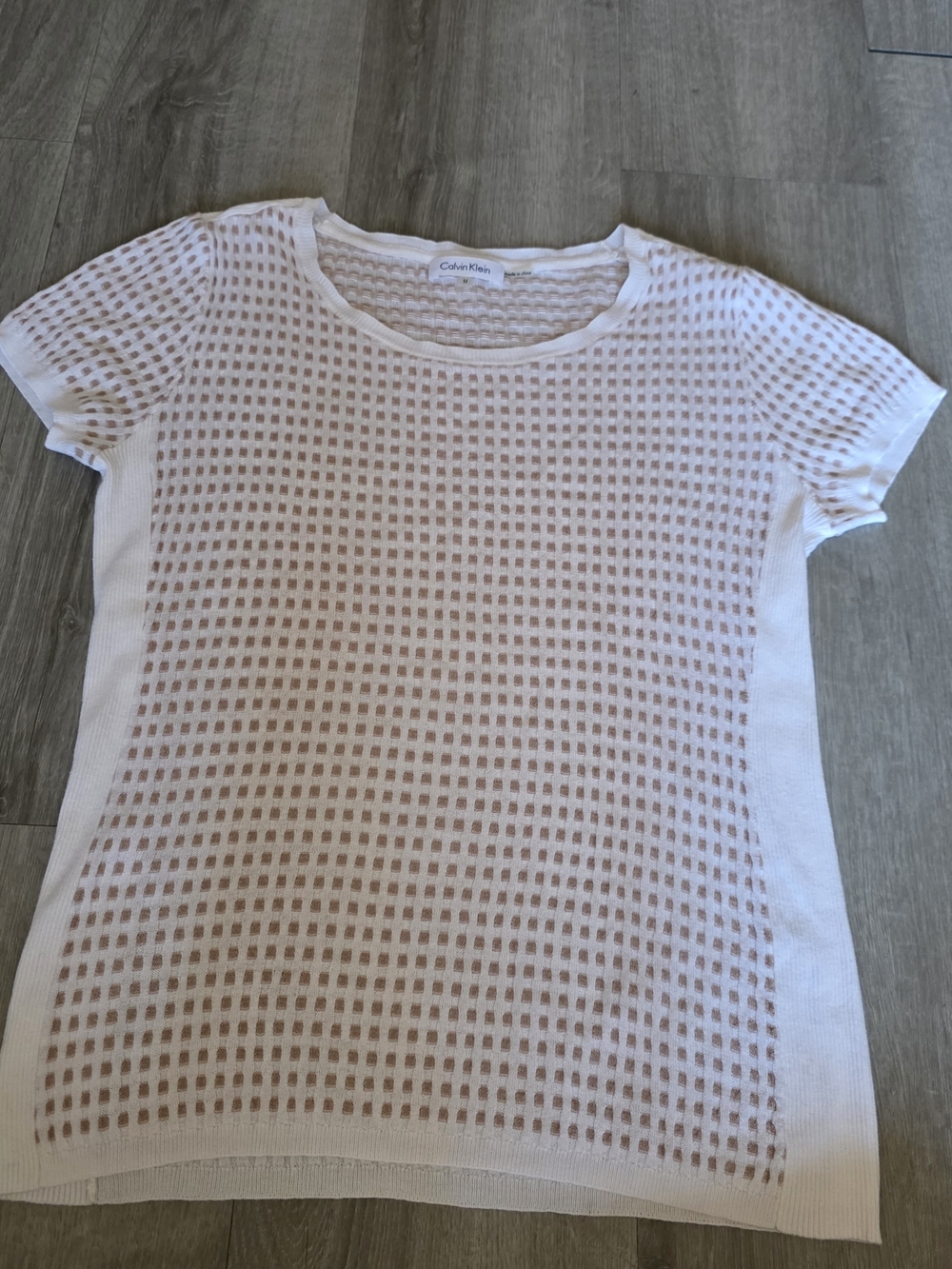 Calvin Klein White Short Sleeve Open Weave Tee